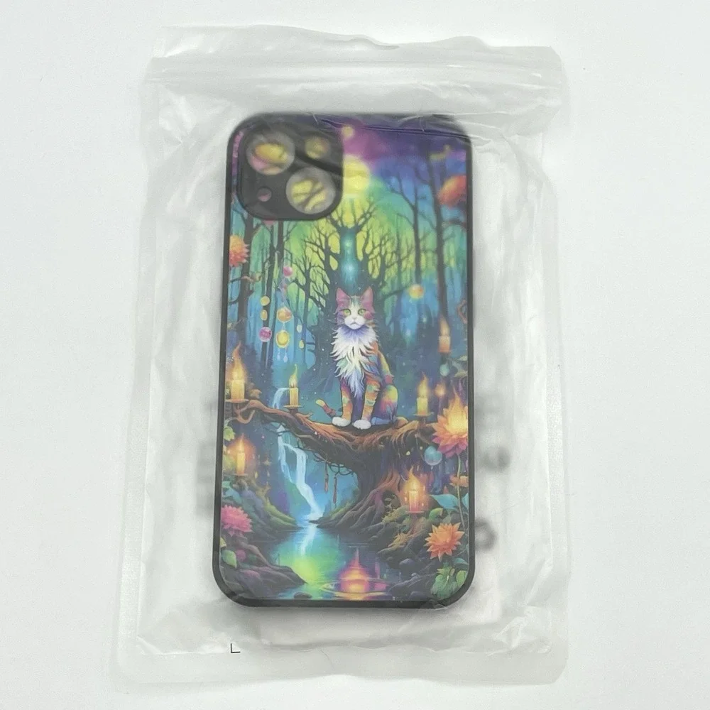 New iPhone 13 Colorful Fantasy Cat Forest Candle‎ Moon Phone Case